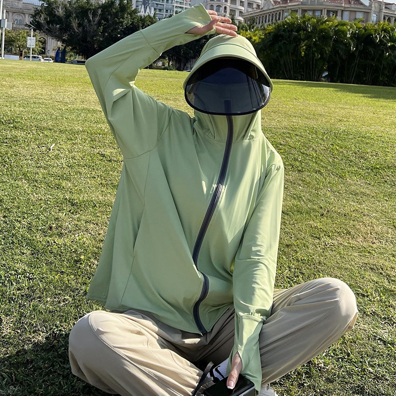 日焼け対策グッズ フルフェイスカバー付き日焼け防止パーカー