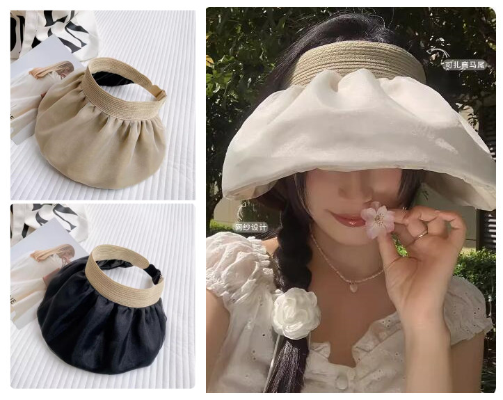日焼け対策グッズ 女性用つば広帽子 上品サンバイザー