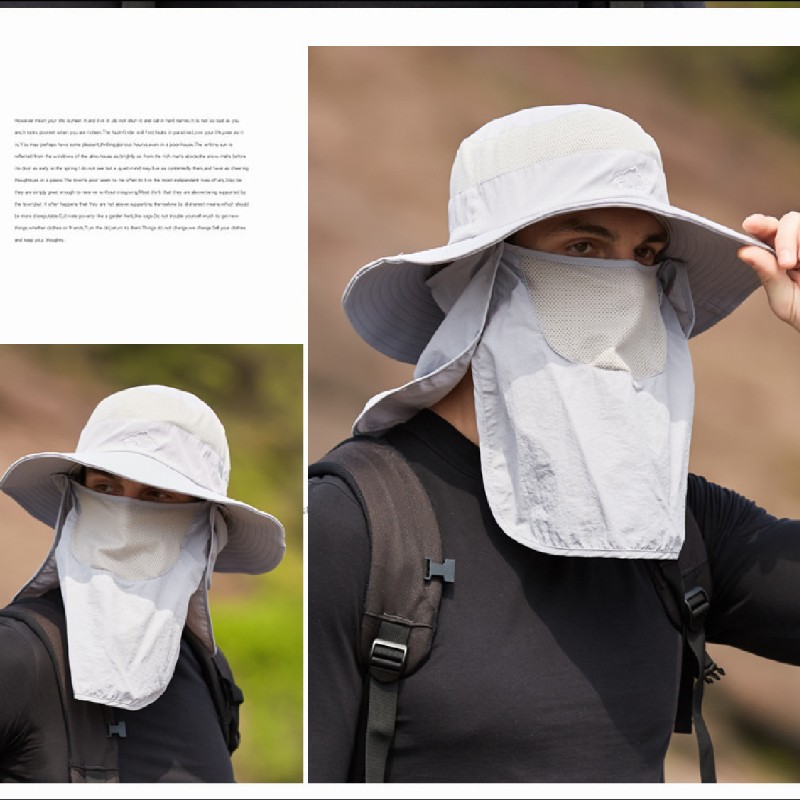 日焼け対策グッズ つば広日焼け対策帽子 首元カバー付き 吸湿速乾 折りたたみ