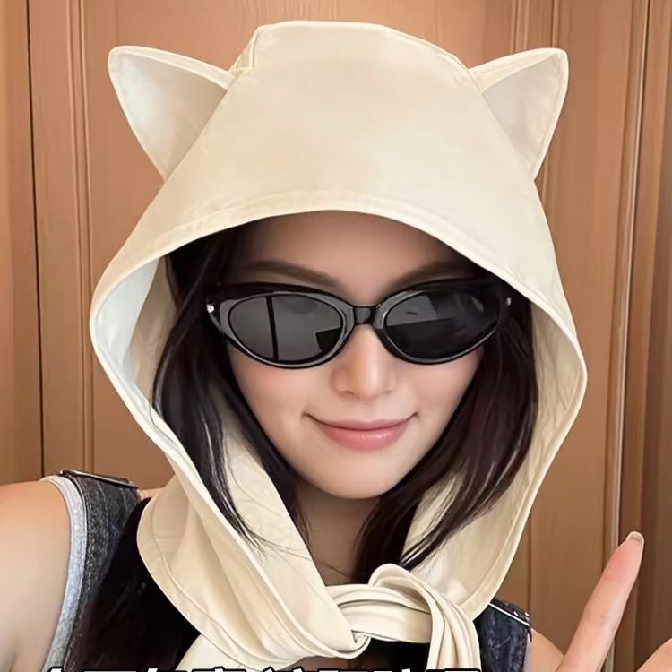 日焼け対策グッズ 猫耳日除けフード帽子