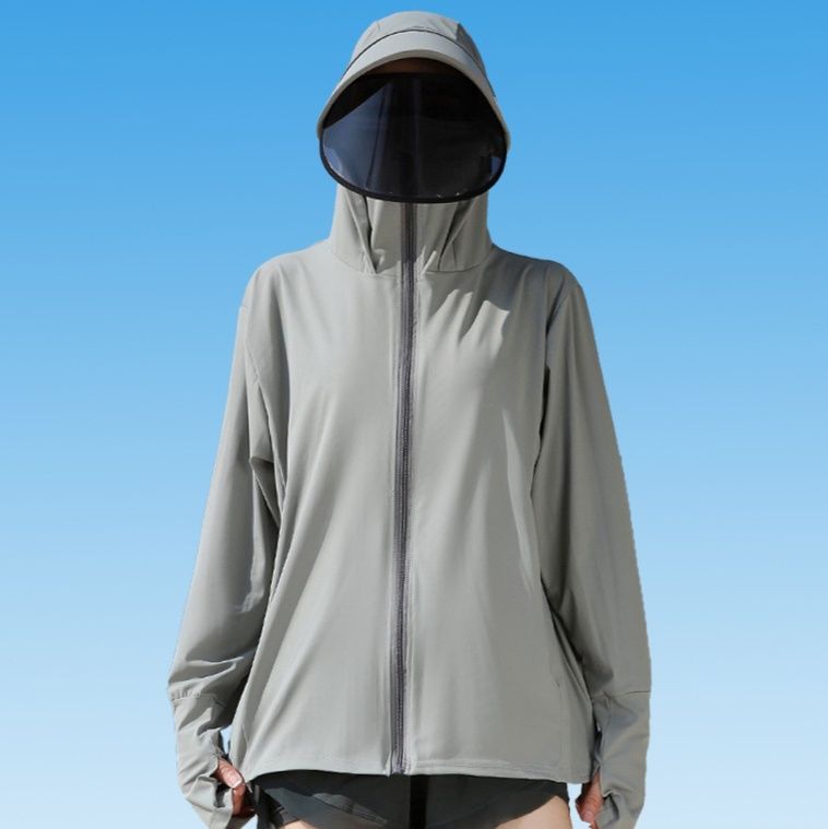 日焼け対策グッズ フルフェイスカバー付き日焼け防止パーカー