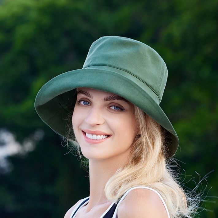 日焼け対策グッズ 深めのつばで小顔効果も叶える布製バケット帽子