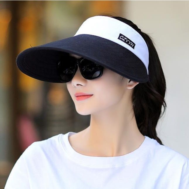 日焼け対策グッズ 頭頂開き付きワイドつば紫外線防止サンバイザー帽子