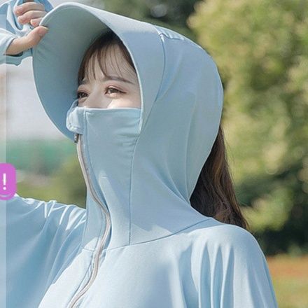 日焼け対策グッズ 紫外線防止パーカー 顔と手の甲まで完全保護