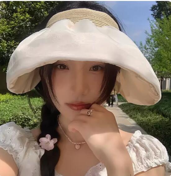 日焼け対策グッズ 女性用つば広帽子 上品サンバイザー