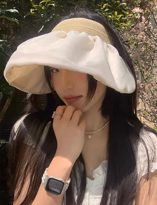 日焼け対策グッズ 女性用つば広帽子 上品サンバイザー