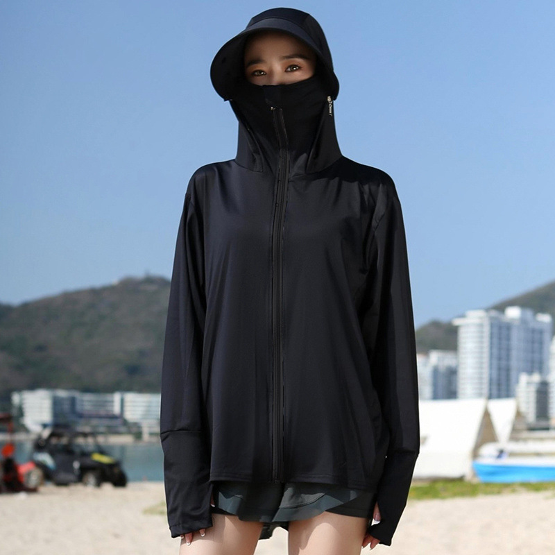 日焼け対策グッズ フルフェイスカバー付き日焼け防止パーカー