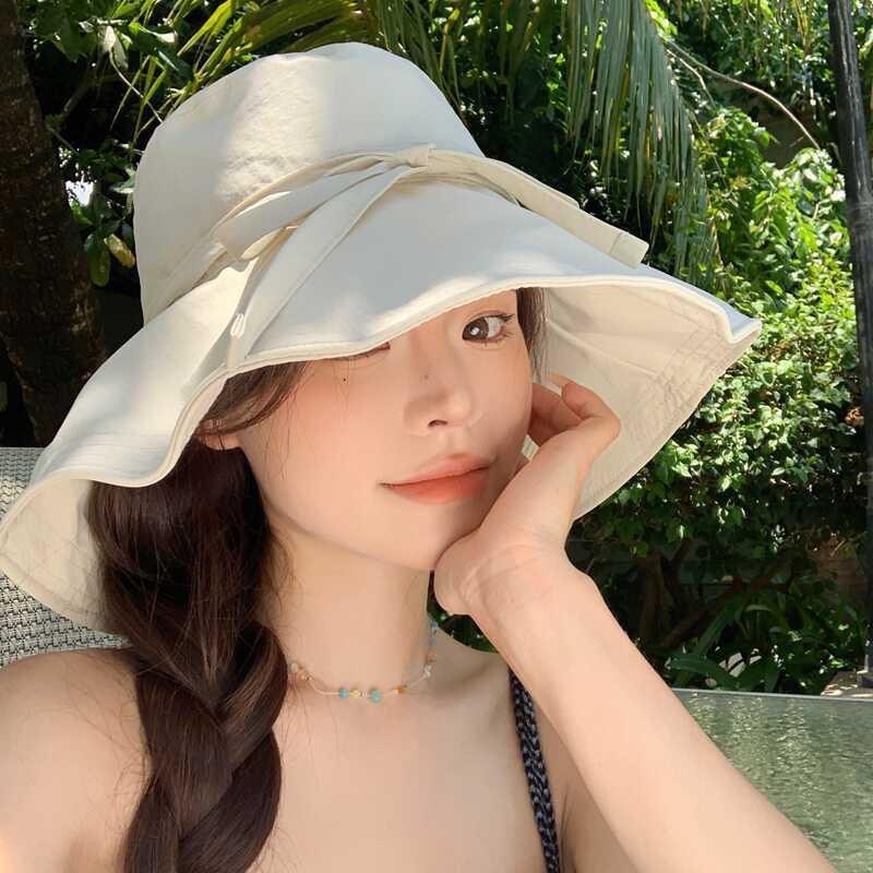 日焼け対策グッズ 優美リボン つば広日よけ帽子