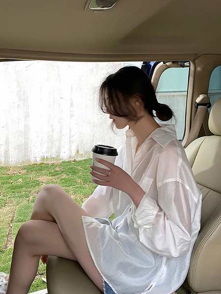 日焼け対策グッズ 薄手長袖シャツ 体型カバー ブラウス レディース