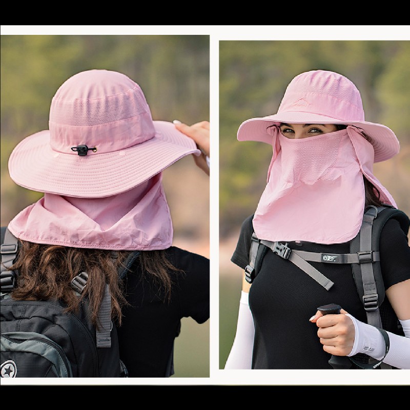 日焼け対策グッズ つば広日焼け対策帽子 首元カバー付き 吸湿速乾 折りたたみ