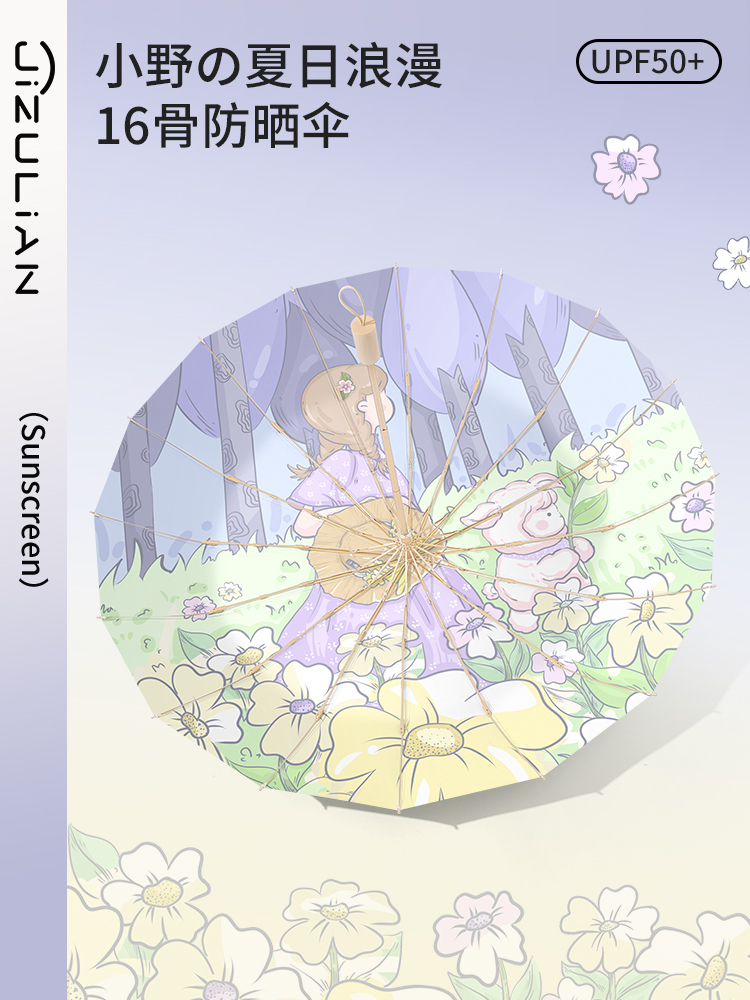 日焼け対策グッズ 花柄デザイン 十六骨日傘