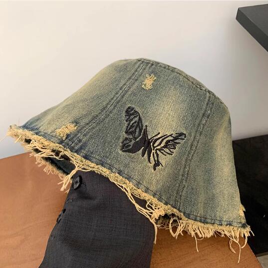 日焼け対策グッズ 日焼け対策 帽子 蝶々刺繍 デニム バケット ハット レディース