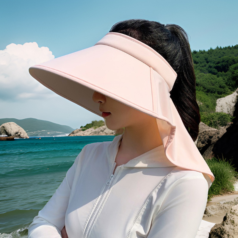 日焼け対策グッズ 顔全体を守る大型つば付きサンバイザー帽子