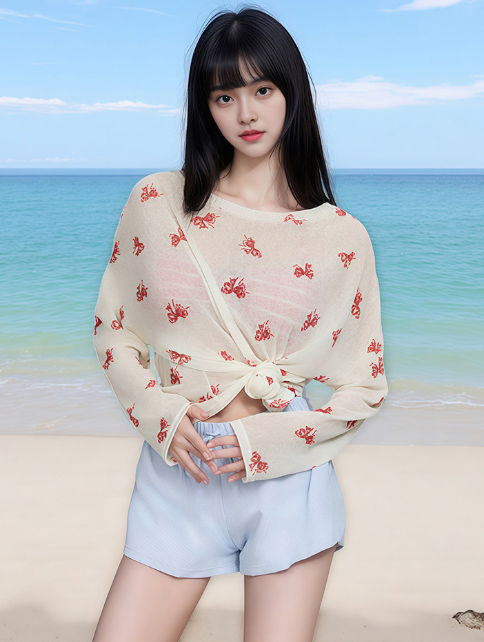 日焼け対策グッズ 新作透け感羽織付き紫外線防止水着三点組日焼け対策用具