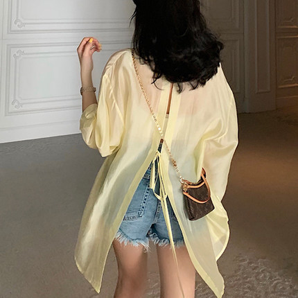 日焼け対策グッズ 薄手長袖シャツ 体型カバー ブラウス レディース