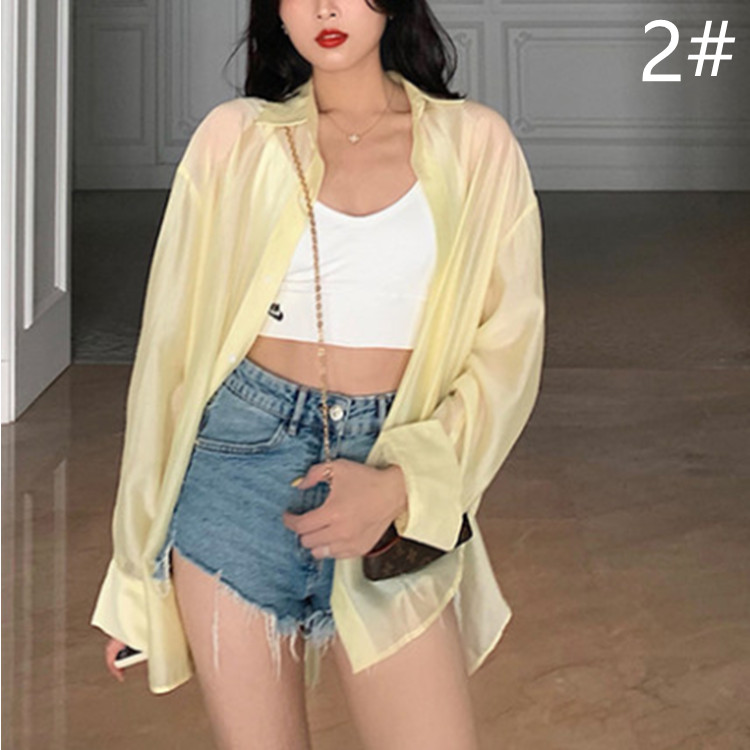 日焼け対策グッズ 薄手長袖シャツ 体型カバー ブラウス レディース