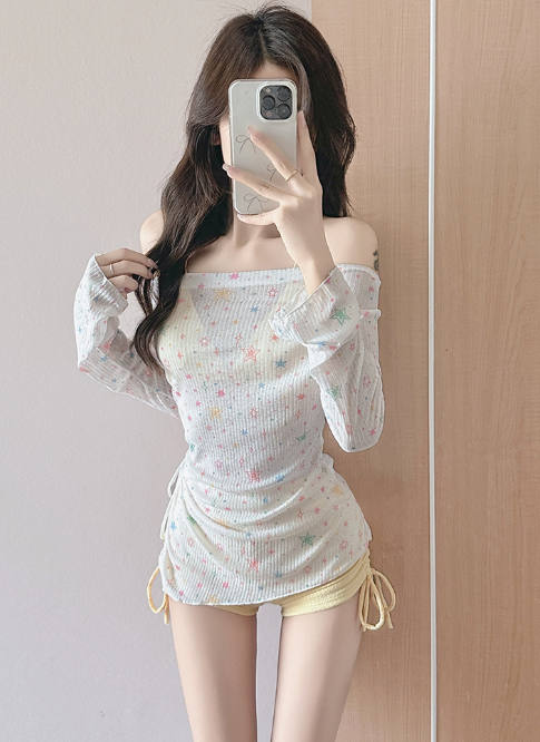星型柄シアートップス付き紫外線カット水着三点セット日焼け対策グッズ