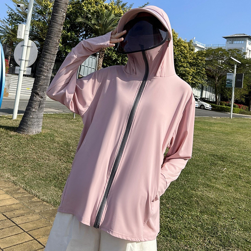 日焼け対策グッズ フルフェイスカバー付き日焼け防止パーカー