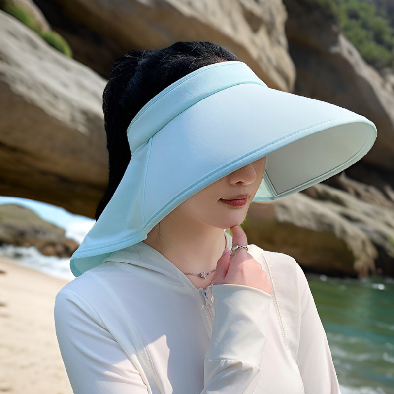 日焼け対策グッズ 顔全体を守る大型つば付きサンバイザー帽子