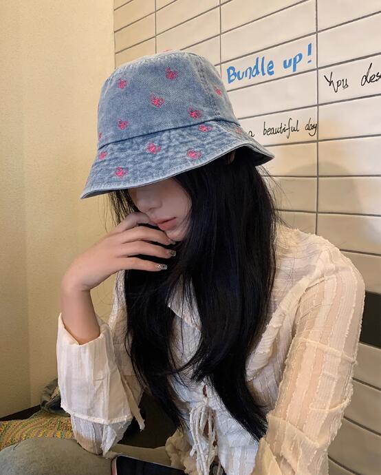 日焼け対策グッズ 日焼け対策 帽子 レディース 花柄デニム バケット ハット