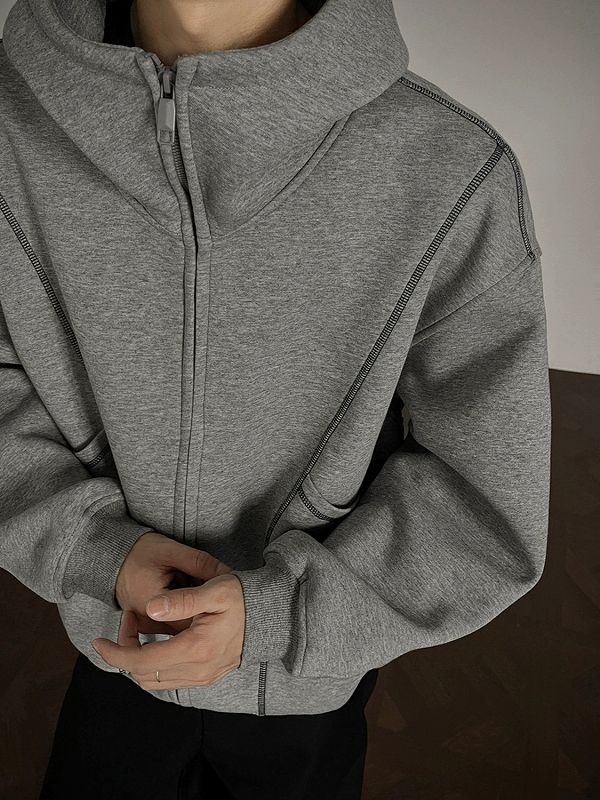 パーカー 無地ジップアップパーカー男女兼用グレー秋冬