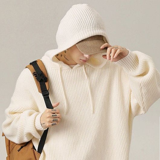 パーカー メンズ ゆったりニットパーカー 秋冬 フード付き