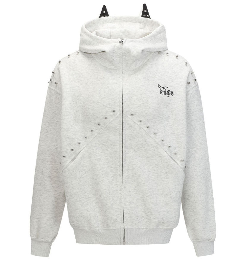 パーカー ドーベルマン耳付きパーカー スタッズ装飾 男女兼用