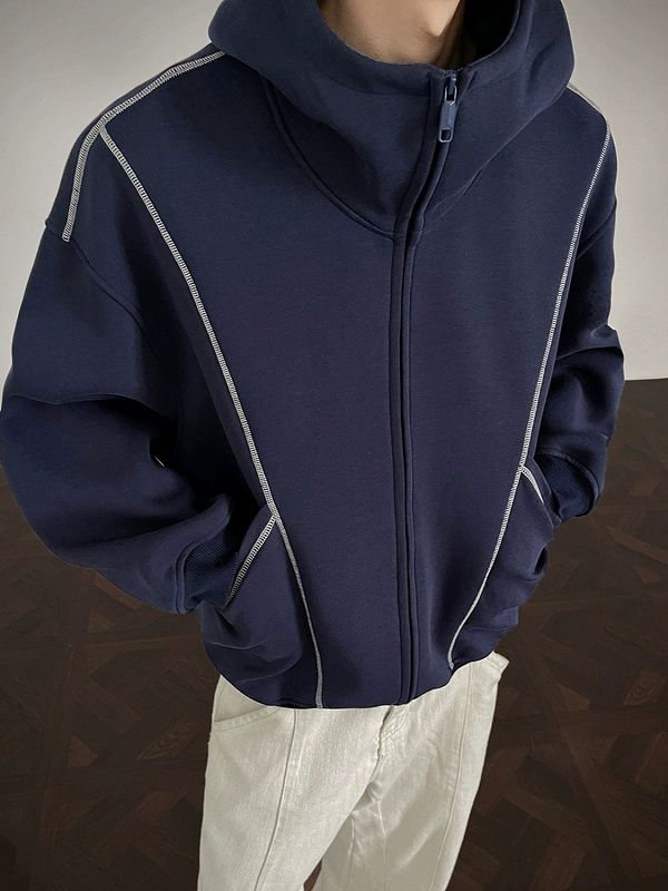 パーカー 無地ジップアップパーカー男女兼用グレー秋冬