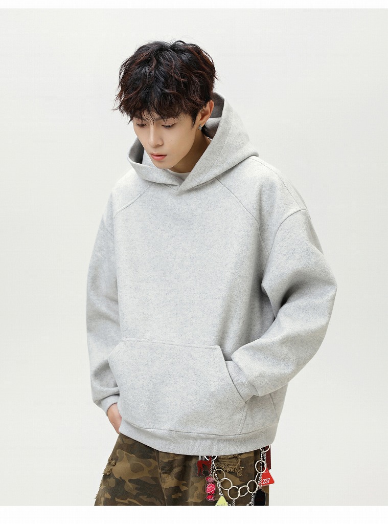 パーカー 秋新作メンズ重厚メルトン調無地ゆったりフード付きパーカー