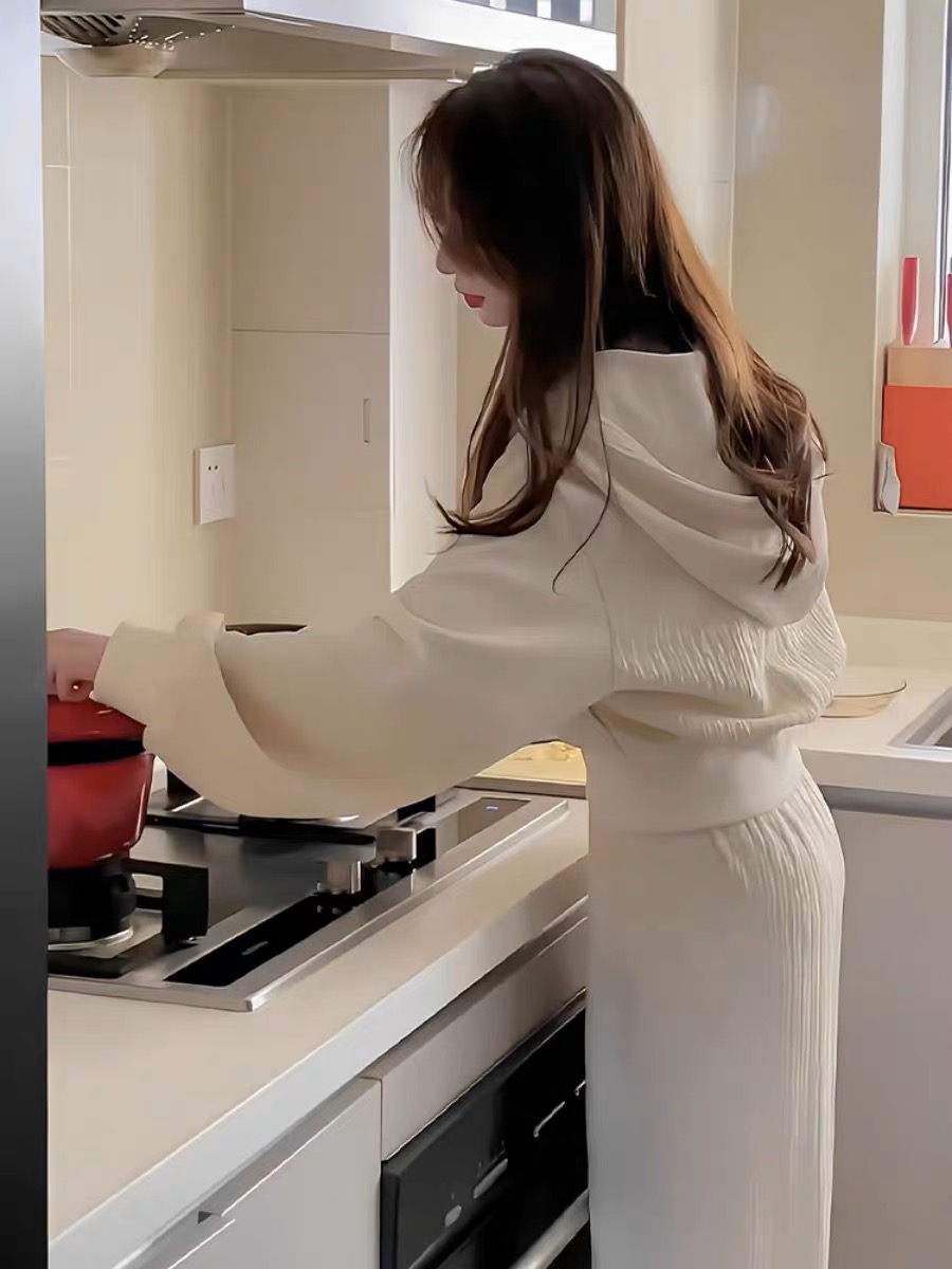 しわ加工ゆったりパーカーセットアップ