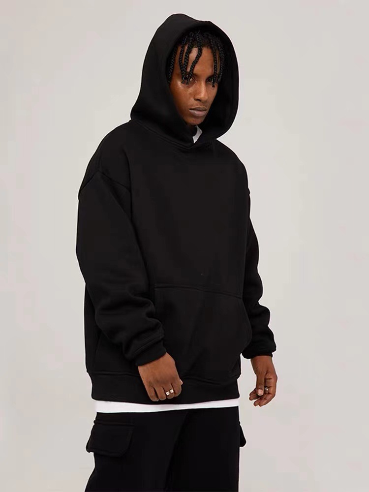 パーカー 純綿無地パーカー男女兼用黒色春秋新作