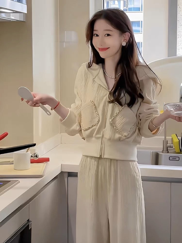 しわ加工ゆったりパーカーセットアップ