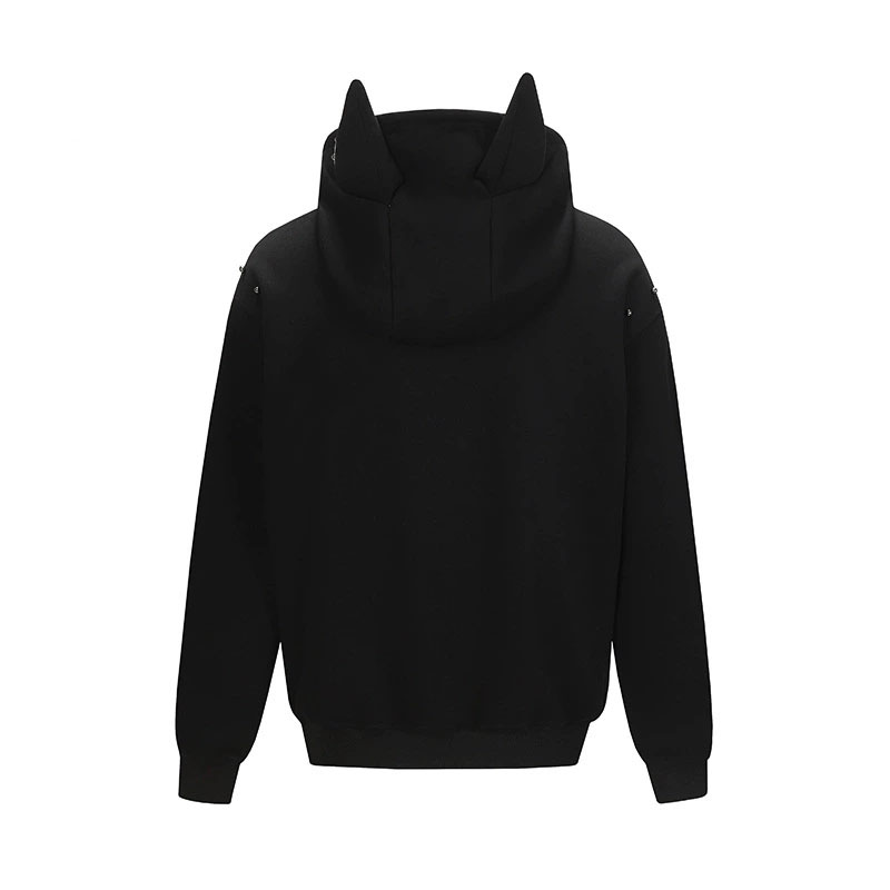 パーカー ドーベルマン耳付きパーカー スタッズ装飾 男女兼用