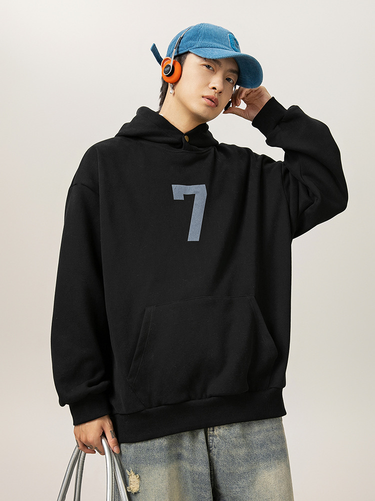 パーカー 厚手生地ナンバー７プリントパーカー男女兼用カーキ