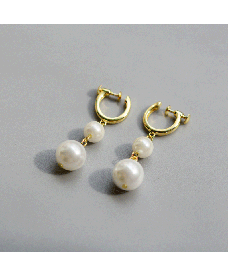  二連パールドロップフープピアス
