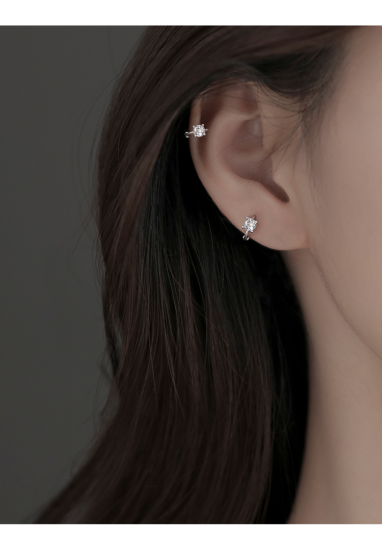 フープ ピアス 一粒石付きステンレス製小さめ輪形耳飾り