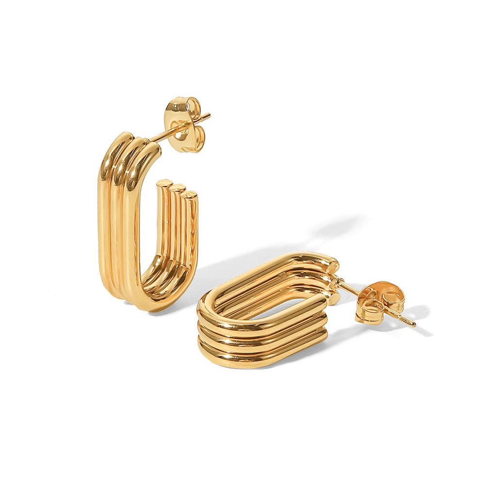 フープ ピアス マルチライン四角形フープピアス