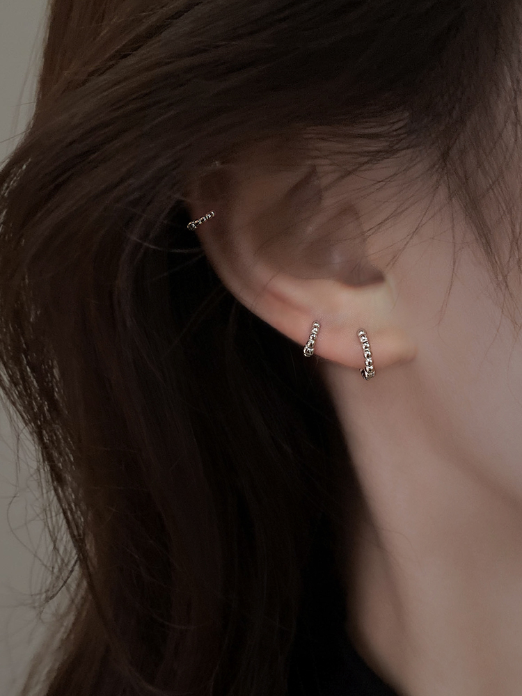 フープ ピアス 粒玉装飾ミニフープ ピアス ステンレス製