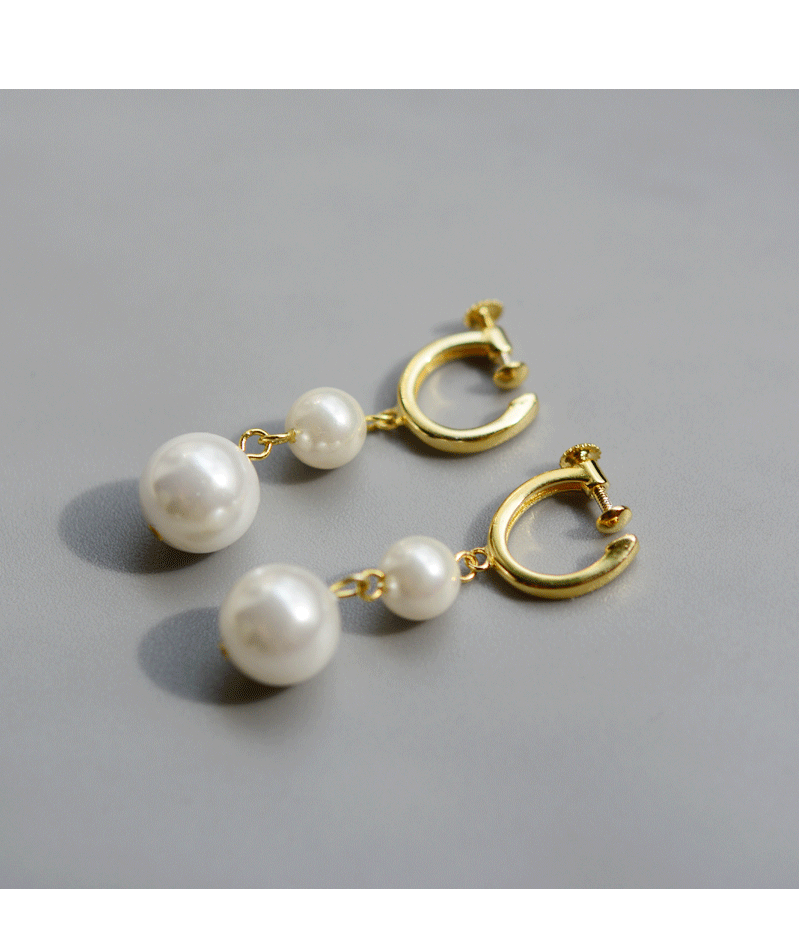  二連パールドロップフープピアス