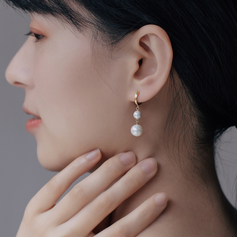  二連パールドロップフープピアス