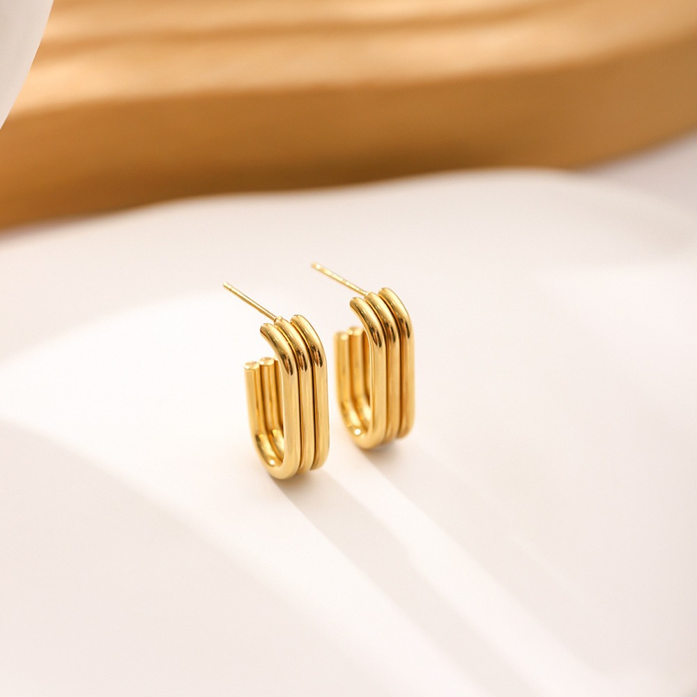 フープ ピアス マルチライン四角形フープピアス