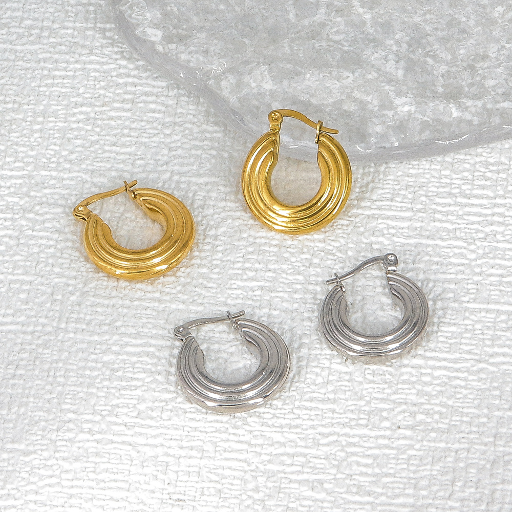 フープ ピアス 立体波紋 フープピアス