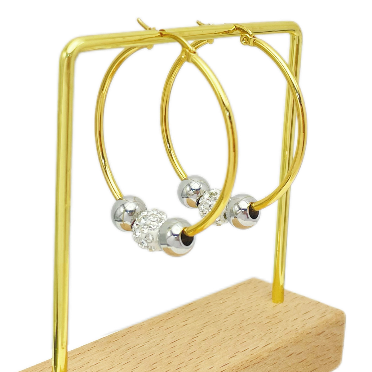 フープ ピアス 輝き玉飾りステンレスフープピアス