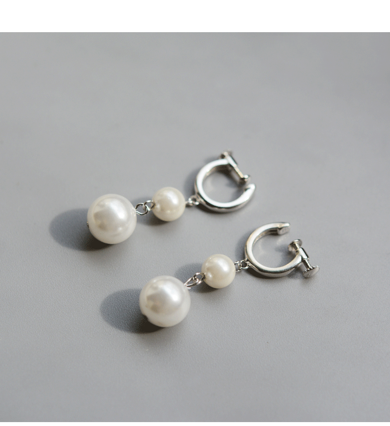  二連パールドロップフープピアス