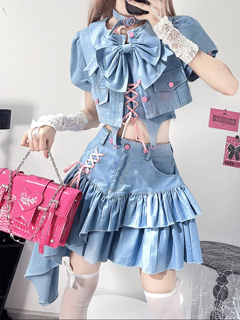 アイドル衣装 フリルリボンレースアップセットアップ