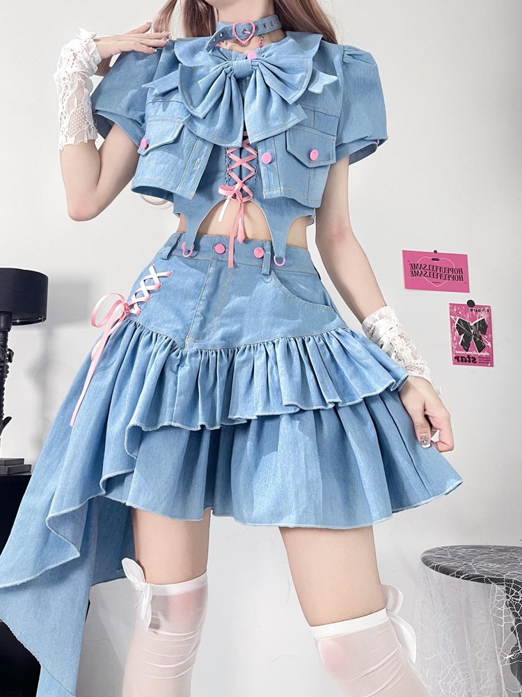 アイドル衣装 フリルリボンレースアップセットアップ