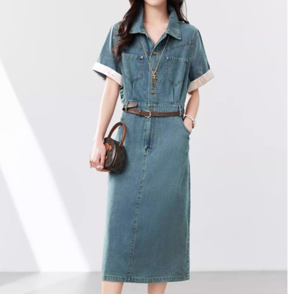 イエベ春/イエベ秋服　ダメージ加工のデニムワンピース