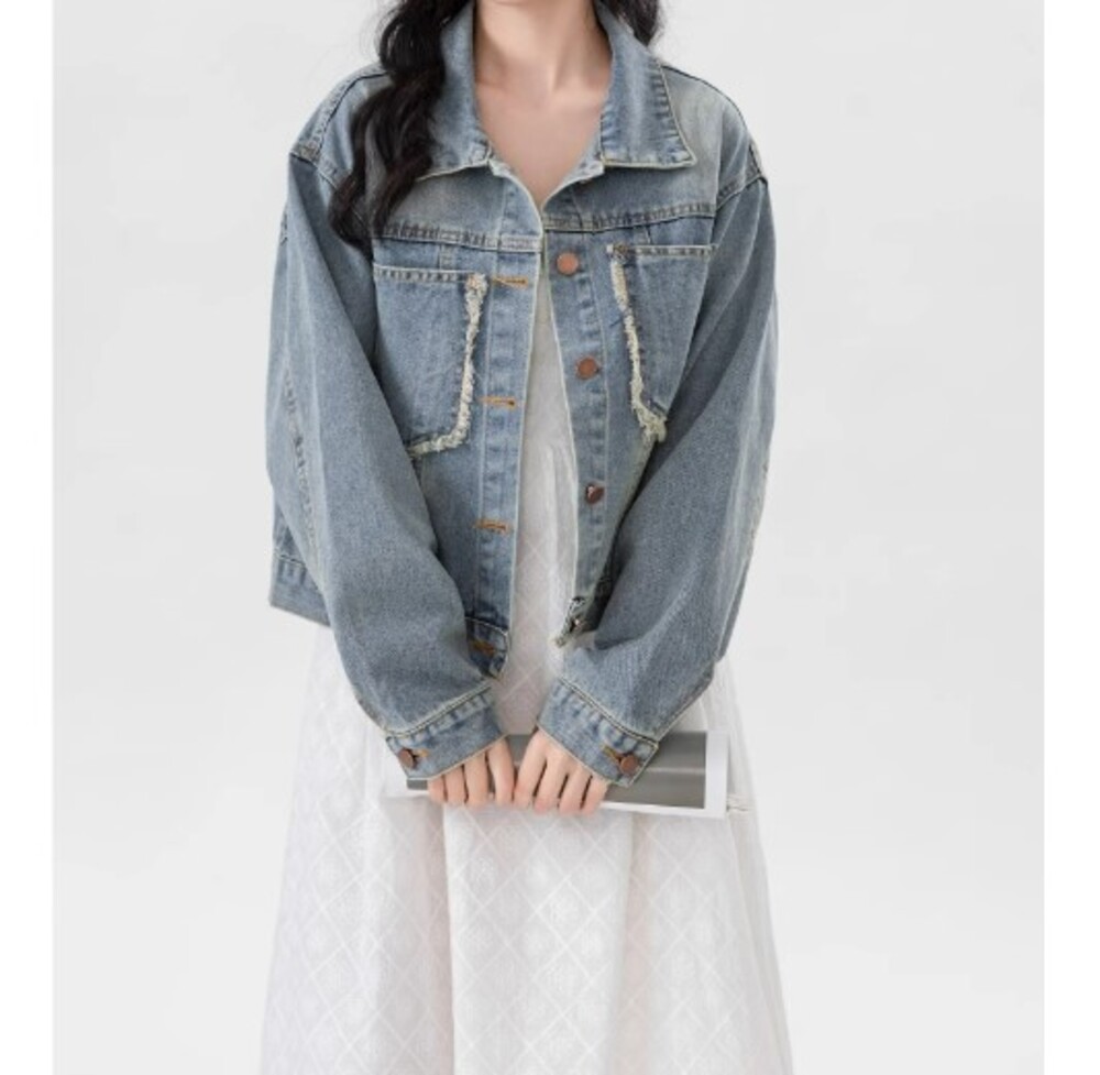 イエベ春服　ダメージ加工 ショートデニムジャケット