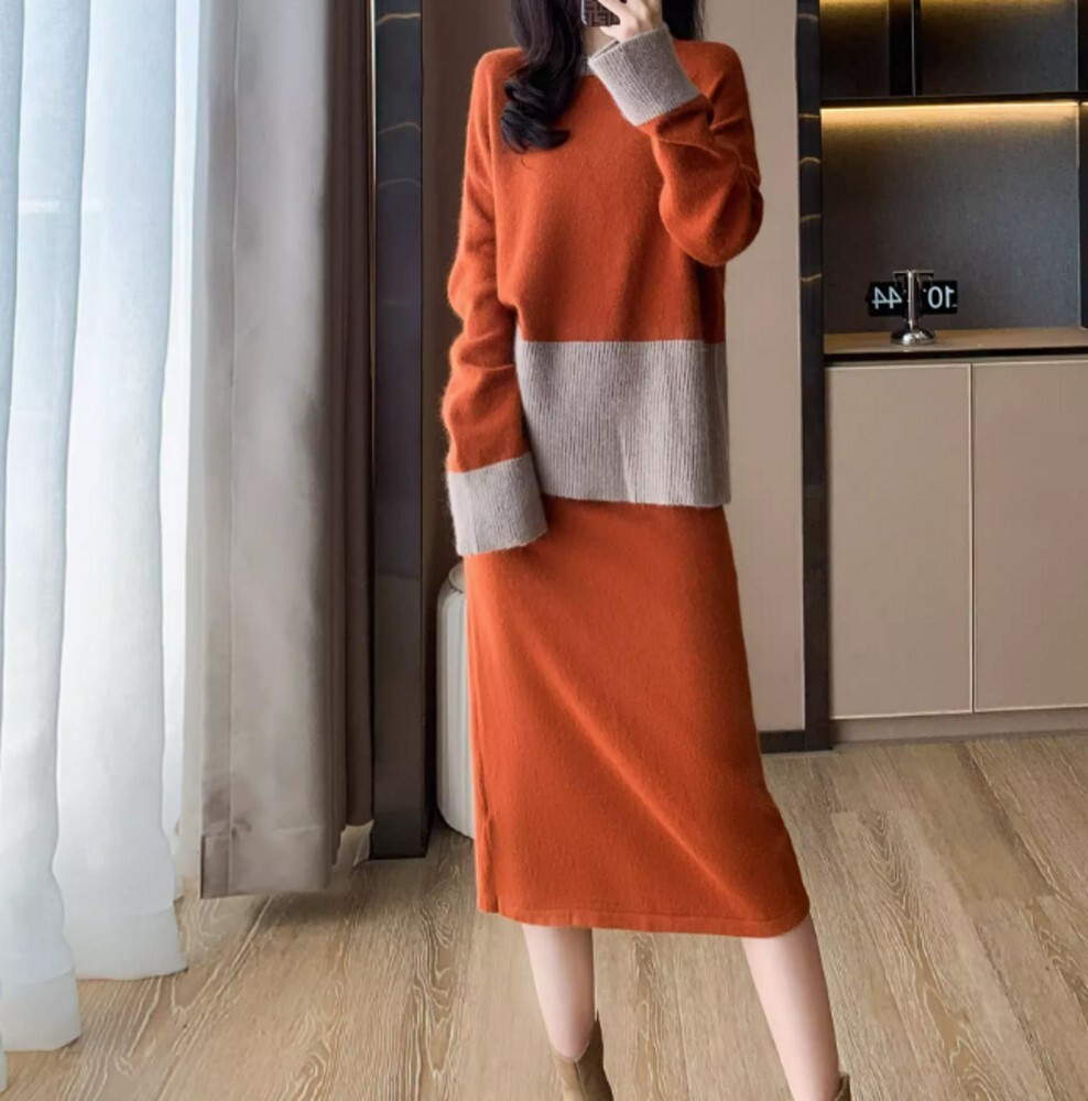 イエベ春/イエベ秋服　バイカラーニットセットアップ
