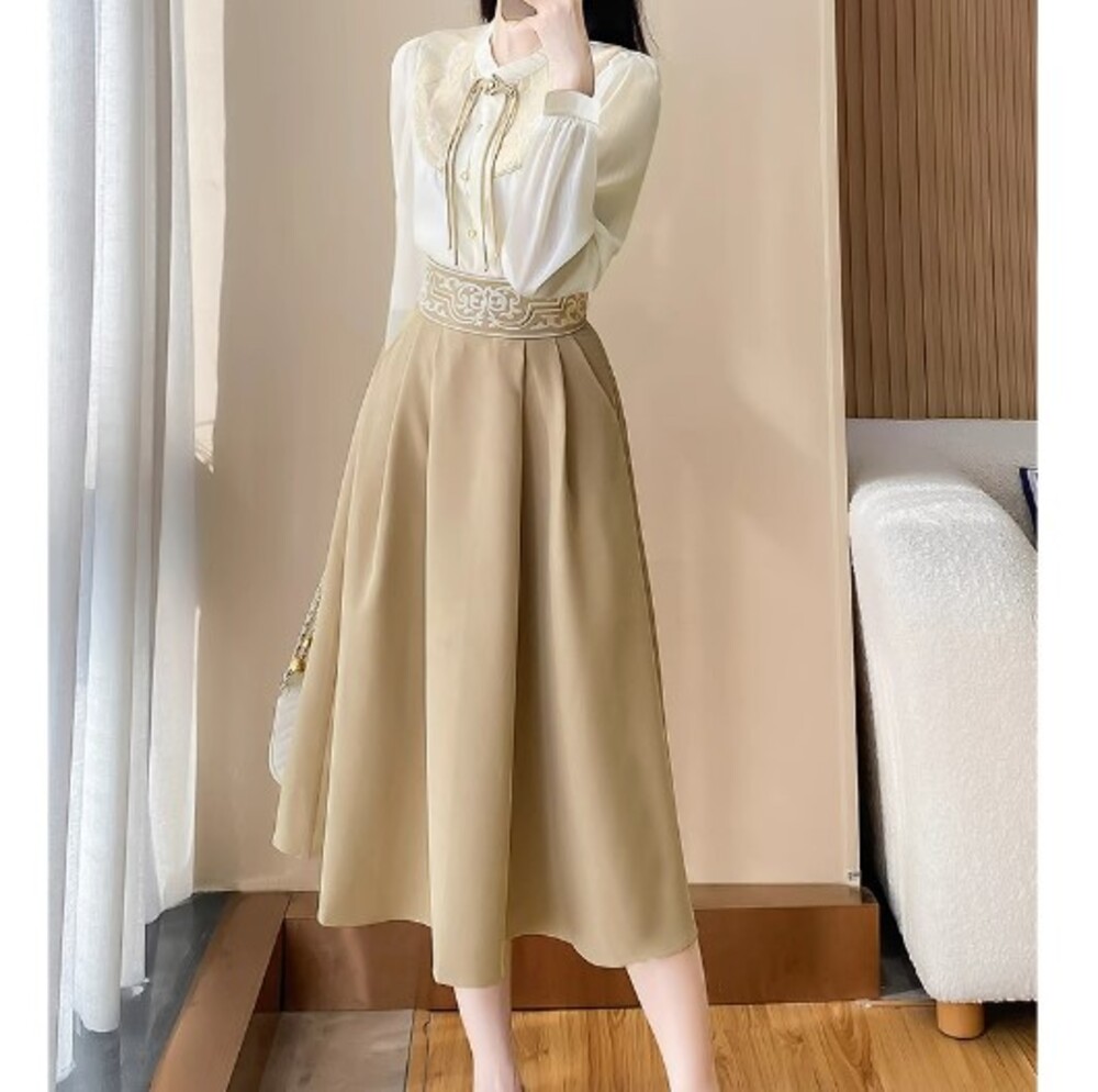 イエベ春/イエベ秋服　中国風 シャツワンピース